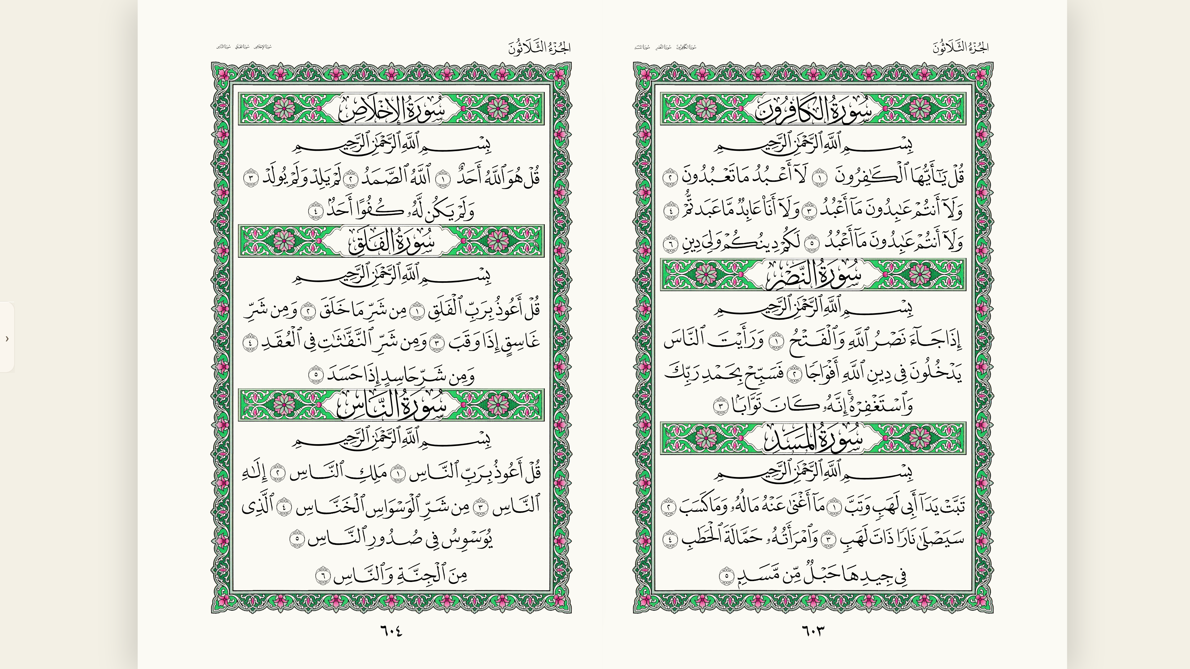 Actual two-page Quran reading screen